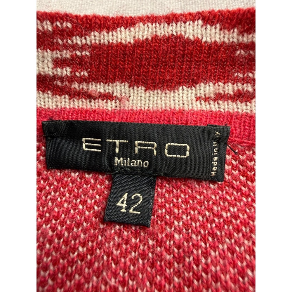 Etro Milano Red White Intarsia Open Front Knit Draped Cardigan Women IT 42/ US 6 - Picture 4 of 15